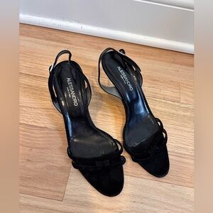 Alessandro brand black suede strappy kitten heel sandals size 38.5